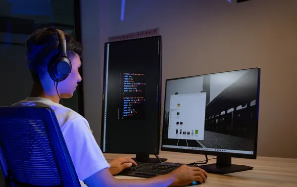 Students working with laptops